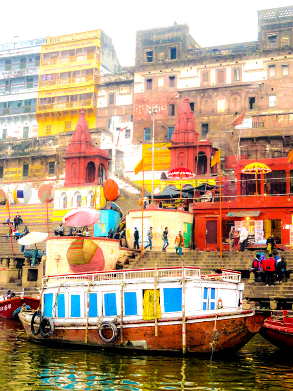 photograph of Life on the Ganges, Varanasi on Indian cotton