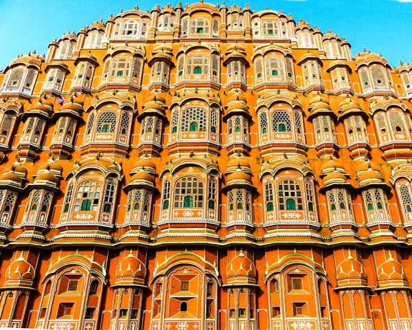 photograph of Hawa Mahal, Palace of the Winds, Jaipur, on Indian cotton