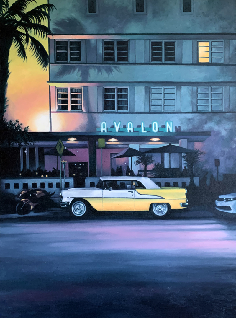 This is a painting of the Avalon Hotel in Miami Beach, Florida