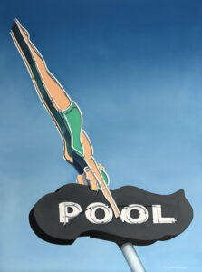 Oil painting of Diving Girl neon sign
