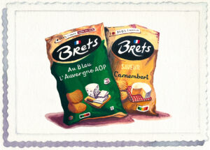 painting of two bags of potato chips from France